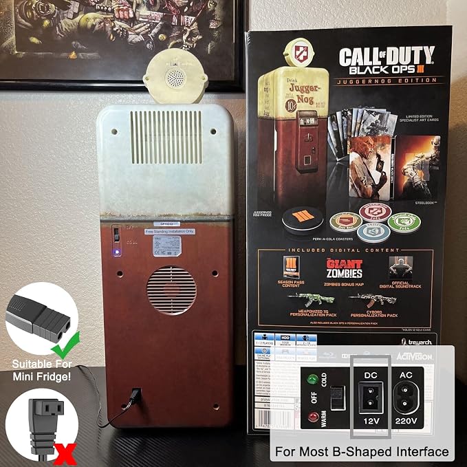 HKY 2-Prong 12V AC/DC Adapter Compatible with COD Call of Duty Black Ops 3 Jugger Nog Mini Fridge CallofDuty BlackOps III Juggernog Edition GF15232 idea Planet EF8228 12VDC 9V 12.0V Power Supply