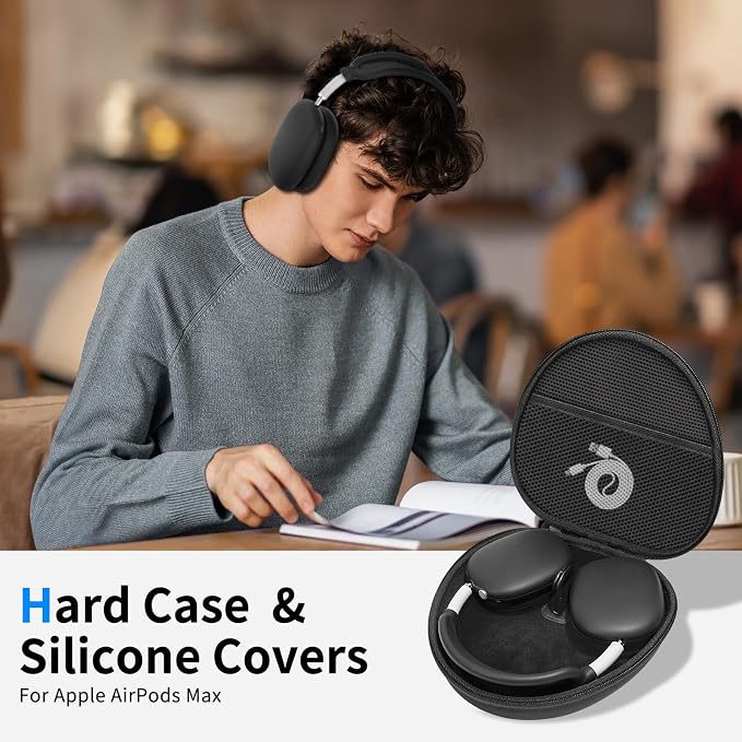 Hard Case for AirPods Max 2 Supports Sleep Mode, Travel Carrying Headphone Case with AirPods Max Silicone Earpad Case/Ear Cups/Headband Cover, AirPod Max 2/1 Protective Portable Storage Bag (Black)