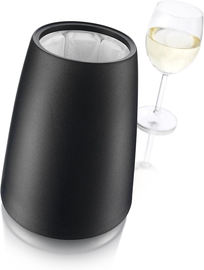 Vacu Vin Elegant Wine Cooler – Black – Active Wine Bottle Chiller with Freezer Sleeve – Modern Insulated Cooler – Keeps Wine Cold Without Ice – Sleek Tabletop Design for Home & Events