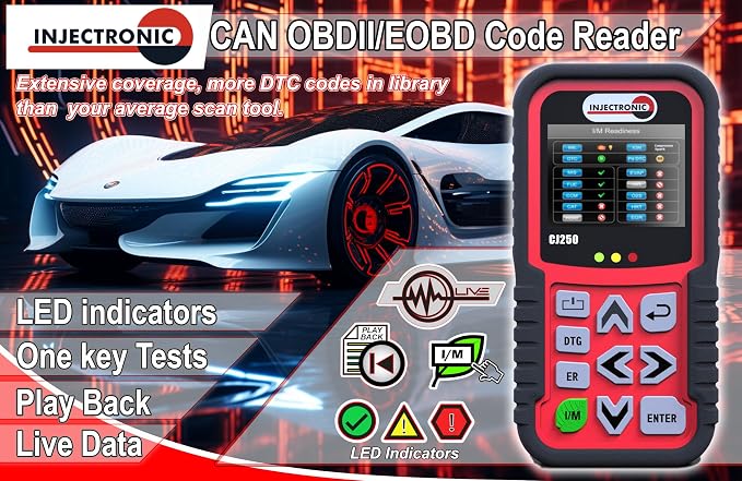 CJ250 by Injectronic, Automotive OBD2 Diagnostic Scantool, Enhanced Code Reader