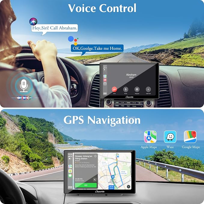 CARPURIDE W905 Wireless Carplay & Android Auto, Portable 9'' Touch Car Screen, 4K Dash Cam,Drive Play Car Play Navigation with Mirror Link/Siri/FM/Bluetooth/Light Sensor