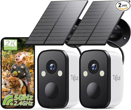 2K 5G Solar Security Cameras Wireless Outdoor 2-Pack, Wireless Cameras for Home with Full Color Night Vision, PIR Motion Detection, 5G&2.4GHz WiFi/IP66/ Alexa/2 Way Talk