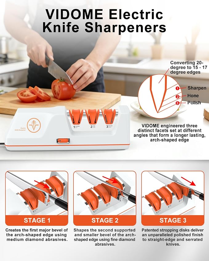 Electric Knife Sharpener with Replaceable Sharpening Head | 3-Stage Sharpening, 15° Precision Angle, Diamond Sharpening System, Metal & Ceramic Knives, Exquisite Gifts & Packaging