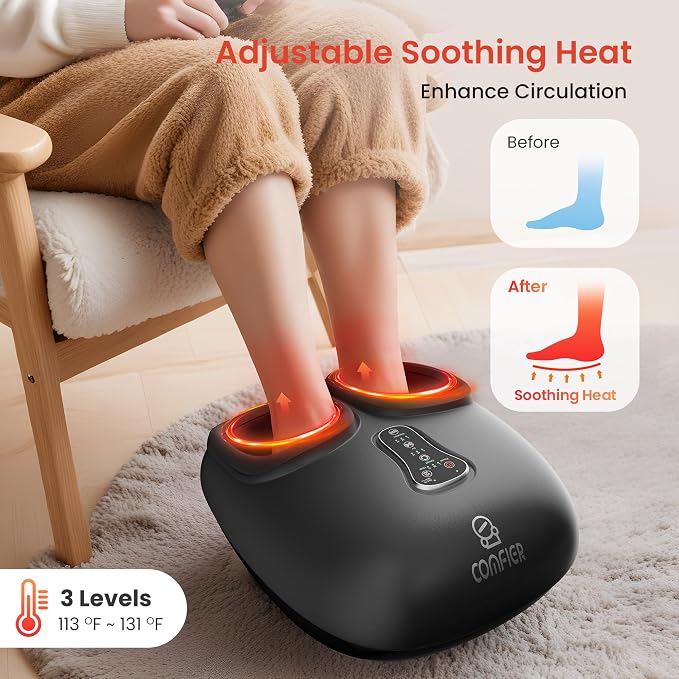 COMFIER 2026 Upgrade shiatsu Foot Massager for Neuropathy,Plantar Fasciitis with Heat,Remote Control,Pause Function, feet Massager with Compression,Vibration,Mothers Day Gift for Mom, Size 13