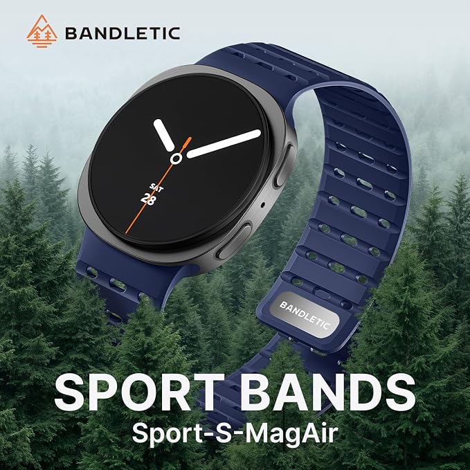 Bandletic Magnetic Silicone Watchband Compatible with Samsung Galaxy Watch 8 40mm 44mm / 8 Classic 46mm 2025, No Gap Soft Breathable Replacement Strap for Men Women, Navy Blue