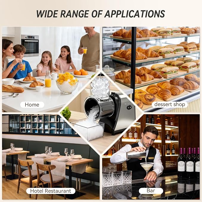 Snow Cone Machine & Shaved Ice Machine, Crushed Ice Maker in Stainless Steel Metal Design with Ice Pick & Tray – Powerful Motor, Sharp Blades, Fast Ice Shaving for Home, Parties