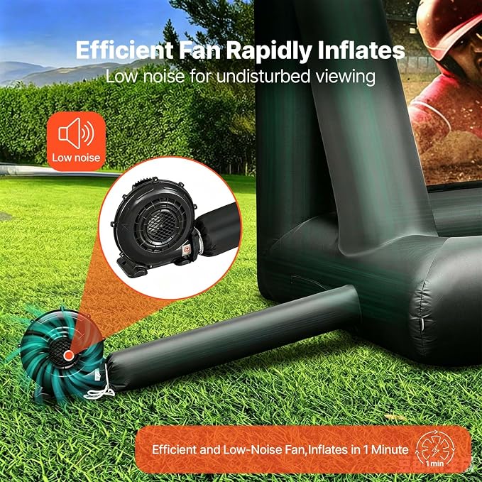VEVOR Inflatable Projector Screen for Outdoor Use with 350W Air Blower, Oxford Fabric Material, Supports Front/Rear Projection,Black
