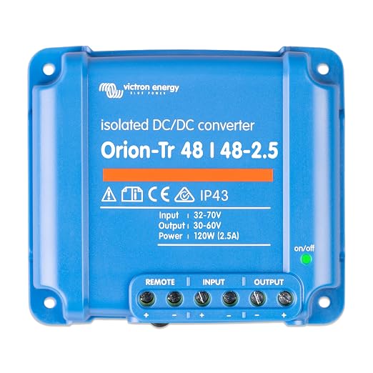 Victron Energy Orion-Tr DC to DC Converter - 48/48-Volt 2.5 amp 120-Watt | IP43 Protected, for Dual Battery Systems, Isolated