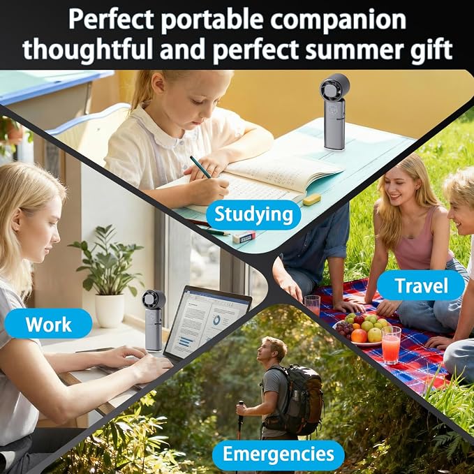 9000mAh Portable Handheld Fan, Rechargeable Travel Fan as Power Bank, 100 Speed Scroll Wheel, Personal Hand Face Fan for Outdoor & Working, Retractable Wire, Extra-Long Battery Life - Dark Grey