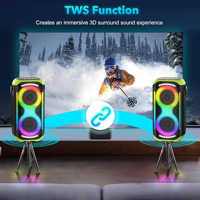Bluetooth Speaker 160W Loud Wireless Outdoor Portable Big Powerful Deep Bass Sound TWS Large Home Party Speakers with Subwoofer LED Lights