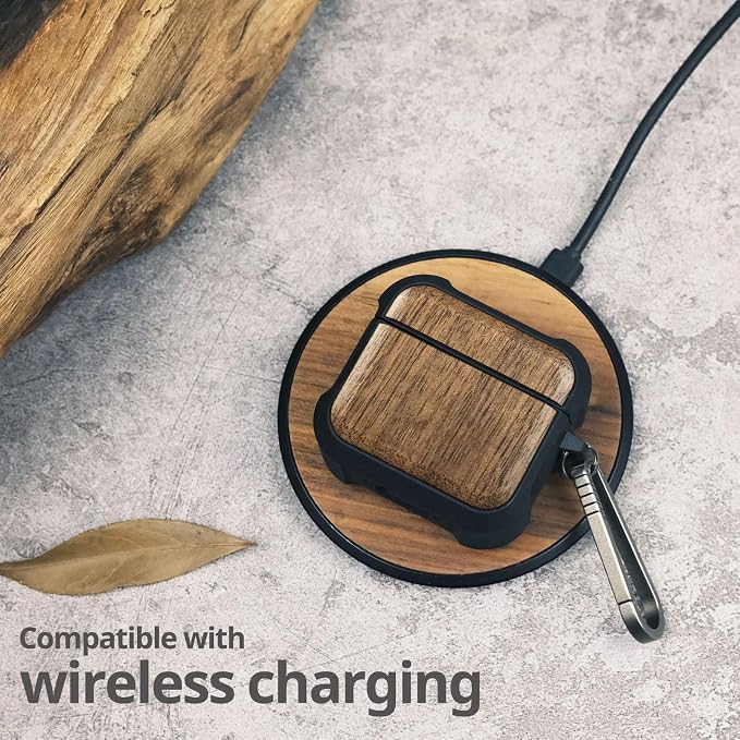 Carveit Wooden Case for AirPods 4 Case (2024) (USB-C) 4th Generation, Wood Artisan Engraved & TPU Shockproof Cover, Titanium Quick Released Clasp (Natural Grain) Walnut