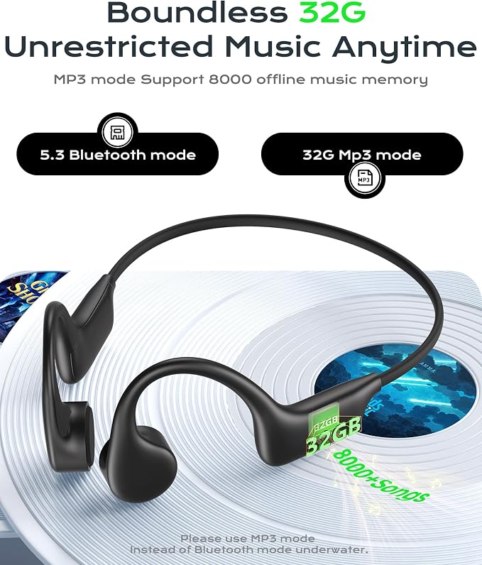 DEMICEA Open Ear Sport Headphones, Wireless Bone Conduction Earphones, Built-in 32GB MP3,with Mic, IP68, Sweat & Water Resistant, Up to 8 Hours Battery, Bluetooth 5.3,for Running,Workouts