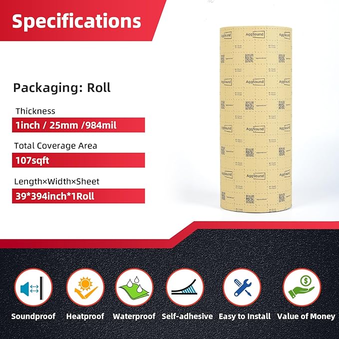Sound Deadening Mat 1inch(25 mm) 107.64sqft - Car Sound Deadening Material Closed Cell Foam - Heat Insulation PE Foam Sound Deadener Material & Heat Barrier