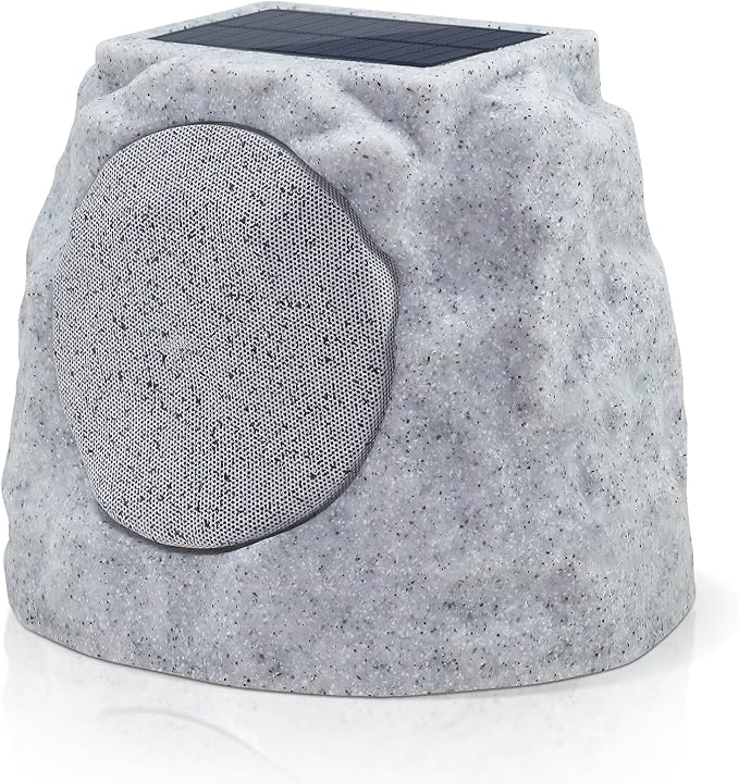uuffoo 1-Pack Outdoor Rock Speakers Waterproof Patio with Lights Color,Multi-Sync Up to 100 Speakers&TWS Pair,Solar Powered and USB Rechargeable for Pool Party Yard Garden Outside