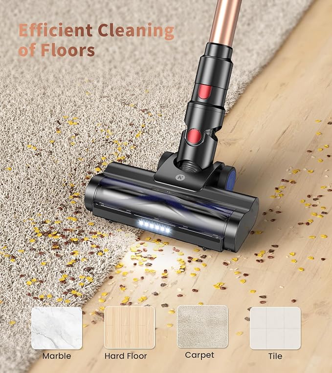 NADALY Cordless Vacuum Cleaner, 500W 40KPA Stick Vacuum with 45min Runtime, Anti-Tangle Vacuum Cleaners for Home, Self-Standing Rechargeable Wireless Vacuum for Hardwood Floor Carpet Pet Hair