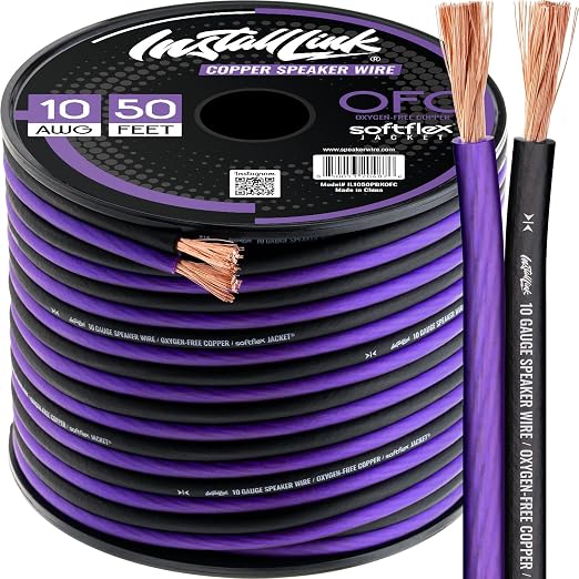 Install Link 10 AWG Gauge Speaker Wire Cable (OFC) Stereo, Car or Home Theater (50 Feet)