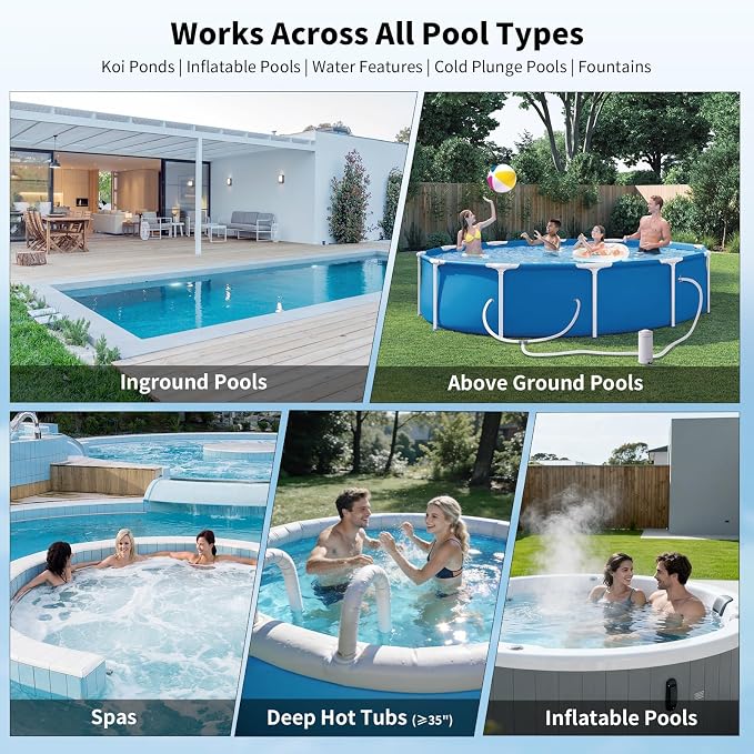 Cordless Pool Vacuum for Inground & Above Ground Pools: 23.8 GPM Powerful Stable Suction, Telescopic Pole up to 90.6", 60-Min Runtime, Extra-Large Filter & Rechargeable Pool Cleaner for Spas/Hot Tubs