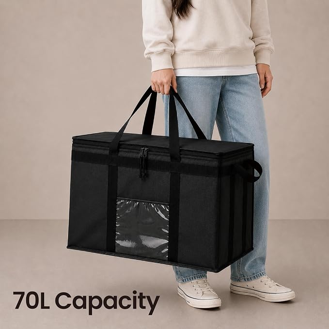 NZ home Insulated Bags for Food Delivery (3XL) Grocery Shopping Cooler Bag, Pizza Delivery, Hot & Cold Catering Tote, Reusable, Foldable & Heavy Duty (Red)