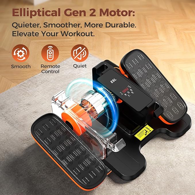 ESL Under Desk Elliptical - Portable Leg Exerciser with Pedal Strap for Seniors, Compact Seated Elliptical with Remote Control, LCD Display Electric Elliptical