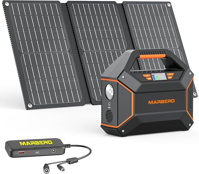 MARBERO 155Wh Solar Generator with Solar Panel Included 30W Portable Power Station 100W 150W Surge Multi-Output Solar Powered Generator Ultra Lightweight for Camping Emergency Blackout