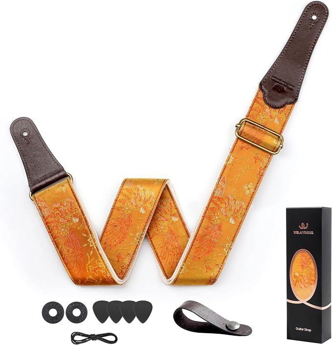 Guitar Strap, embroidery Jacquard Adjustable Guitar Straps for Acoustic/Bass/Electric Guitar, Includes Guitar Pick, Strap Button and Strap Lock, Constellation Gift (Leo)
