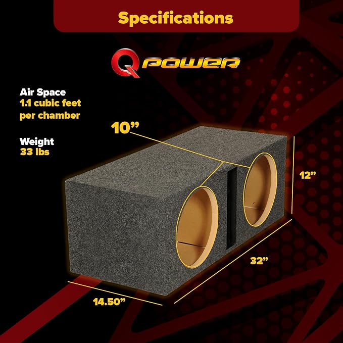Q Power 10 Inch Dual Car Audio Subwoofer Enclosure Box, Shared Slot Port Vent, QBASS, Charcoal – Automotive Accessories and Equipment