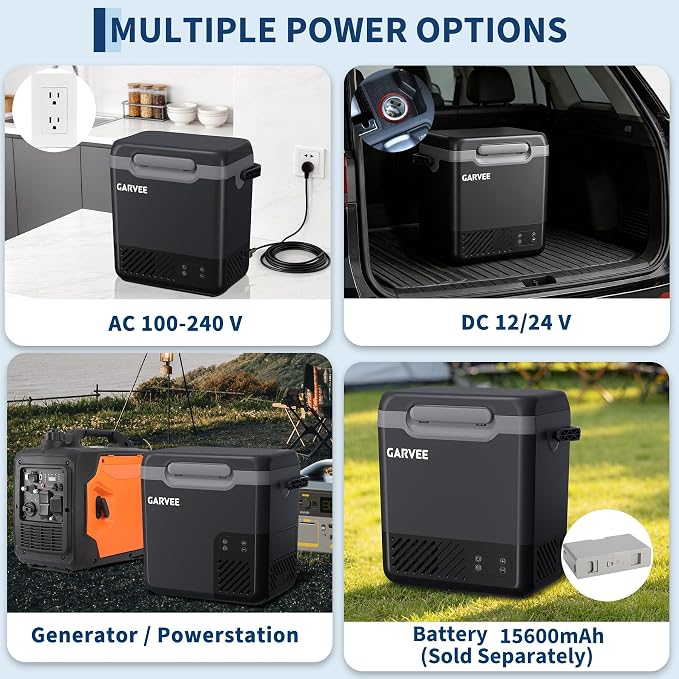 12 Volt Refrigerator, 13QT 12V Car Fridge, Portable Freezer Compressor Electric Cooler, 12/24V DC 110-240V AC, Portable Refrigerator for RV/Truck/Camping, -4°F to 68°F Internal Battery (Not Included)