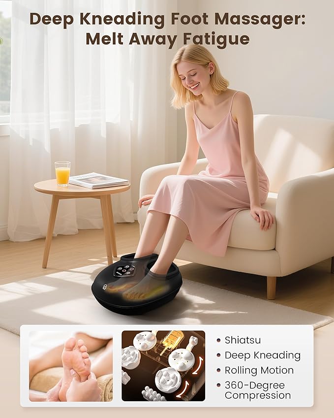 COMFIER Foot Massager with Heat & Compression, Deep Kneading & Rolling Massage for Tired Feet, Fits Up to Size 14, Adjustable Intensity, Spa-Like Relaxation Gift for Mom, Mothers Day
