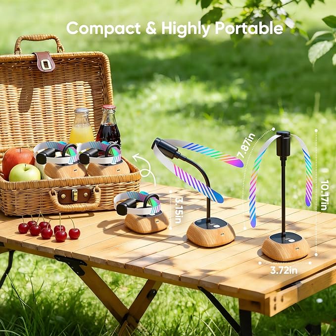 Edvision Rechargeable Fly Fans for Tables, Portable Outdoor Food Fans to Keep Fly Away, Table Fan with LED Display, 360° Flexible Fly Spinners for Table, Party, Picnic, BBQ and Party 4Pack (Oak)