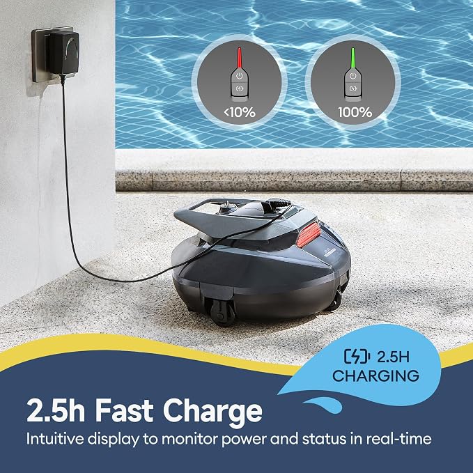 Robotic Pool Cleaner, Pool Vacuum for Above & In-Ground Pool, Dual-Motor Suction, 90Mins Runtime Automatic Self-Parking, 2.5h Fast Charging, Up to 850 Sq.ft (Crimson)