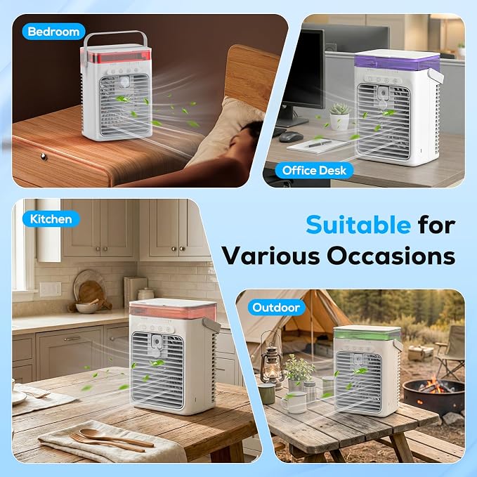 Portable Air Conditioner, 3-in-1 Evaporative Air Cooler with 3 Speeds & 2 Mist Modes, 1000ml Personal Mini AC Unit, USB Powered Small Cooler with RGB Light & Timer for Bedroom Office Desk (Grey)