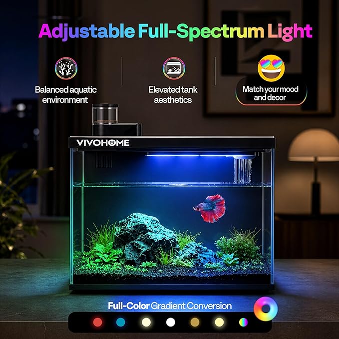 5 Gallon Smart Fish Tank with APP Control, Aquarium Starter Kit with Auto Feeder, Temperature Display, RGB LED Light, Self Cleaning Betta Fish Tank for Desktop
