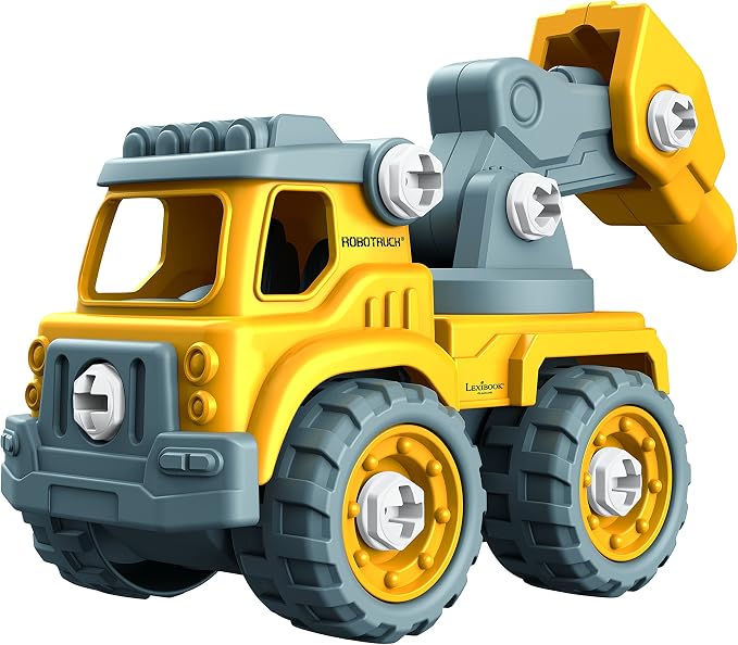 LEXiBOOK Robotruck®, 5 in 1 Build-Your-own Robot kit, transformable Construction Vehicles 5 in 1, DIY, Construction, Building, Truck, Educational Kids' Toy, Yellow, ROBD10