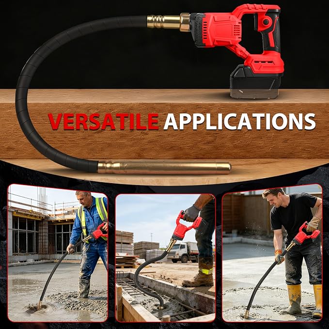 Handheld Concrete Vibrating Tool for Milwaukee M18 18V Battery, 600W Cordless Electric Concrete Vibrator with 3.8ft Shaft Rod, 6000RPM Brushless Portable Vibrarator Remove Air Bubble (No Battery)
