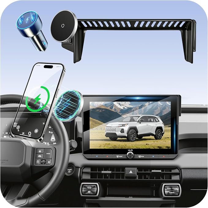 Car Phone Holder for Toyota RAV4 (2026,10.5 inch),MagSafe Car Mount Charger,Magnetic Phone Holder,15W Wireless Charging,Screen Phone Holder,360° & Hands Free,RAV-4 Interior Accessories