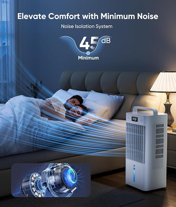 Portable Air Conditioners, Evaporative Air Cooler w/3 Modes & 3 Speeds, 12H Timer for Smart Auto-off, 2-Gal Tank for 20H Cooling,20FT Remote,No Hose Needed,46db Swamp Cooler