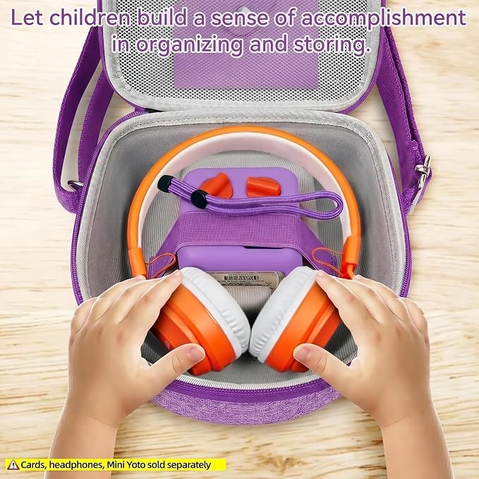 Hard Case Compatible with Yoto Mini (2024 Edition), 3-in-1 Travel Bundle: Silicone Cover + Case with Shoulder Strap (Fits Mini Player & Headphones) + Up to 10 Card Holder for YOTO Cards (Purple)