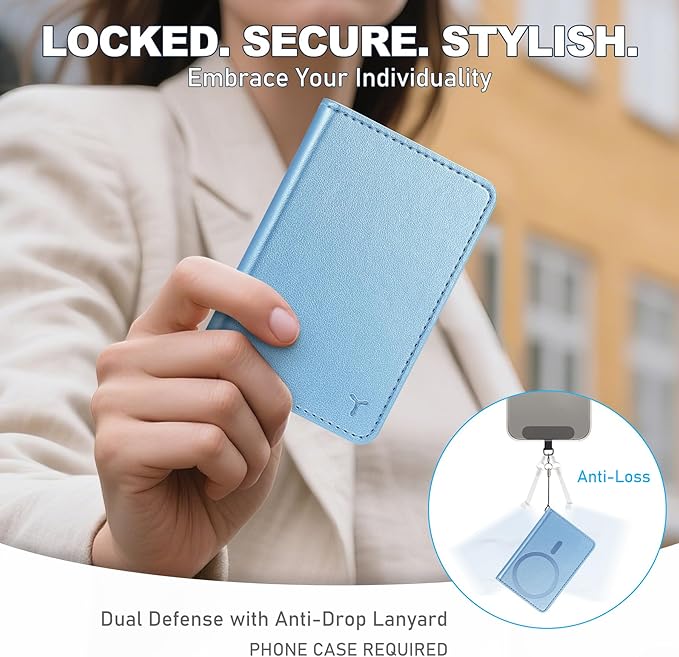 TUCCH for Magsafe Wallet with 6 Card Holders, RFID Blocking Clear ID Window PU Leather Men Women Folio Magnetic Phone Wallet for iPhone 17/16/15/14/13/12/Plus/Air/Pro/Pro Max Series, Pearly Light Blue