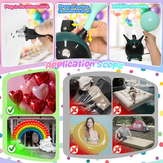 Balloon Pump Electric, Portable Balloons Inflator Air Pump Dual Nozzle, 110V Small Electric Balloons Blower Machine Corded, 600W for Latex Foil Balloon Arch Garland Party Decorations Supplies