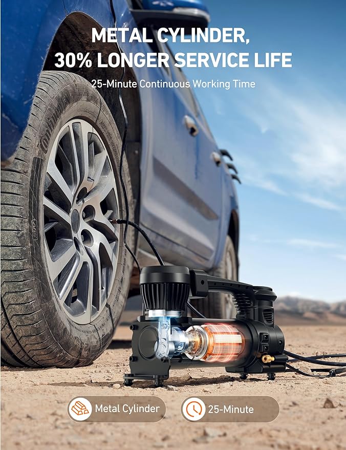 AstroAI T4 Truck Tire Inflator Portable Air Compressor, 120PSI Heavy Duty 12V Air Compressor with Digital Gauge & Auto Shut Off, Fast Inflation Air Pump for Trucks, Pickups, SUVs, RVs | Alligator Clips, LED Light