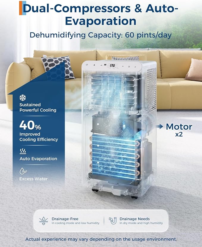 8000 BTU Portable Air Conditioner 3-in-1 AC Unit | 3-in-1, Up to 350 Sq.Ft., Cool, Fan & Dehumidifier, 24H Timer & Remote, Installation Kit Included
