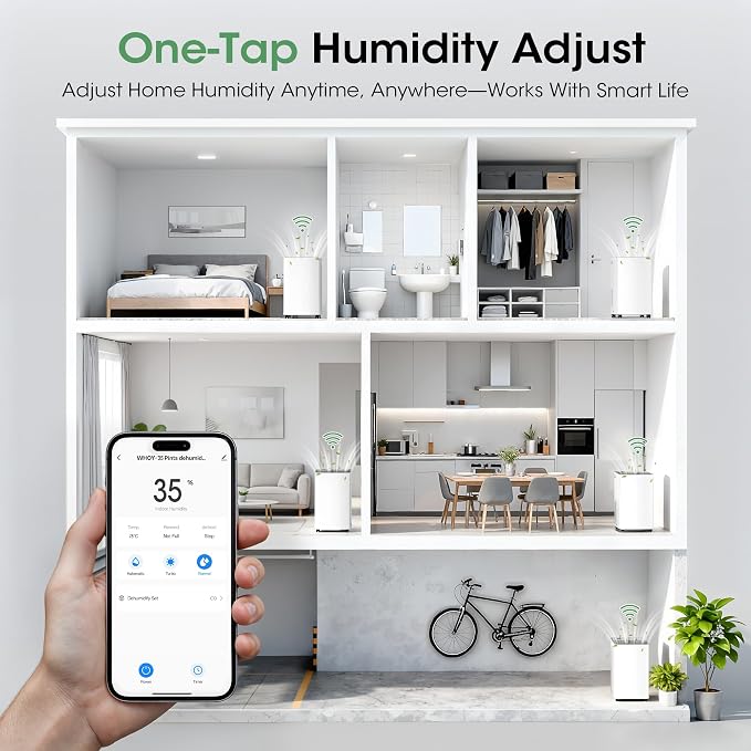 2500 sq.ft Dehumidifier for Basement, Smart APP WiFi Control,35 Pint Dehumidifiers for Home with Drain Hose, 24H Timer & Child Lock, Quiet & Eco, Ideal for Large Rooms, Bathroom, Bedroom, New Upgraded