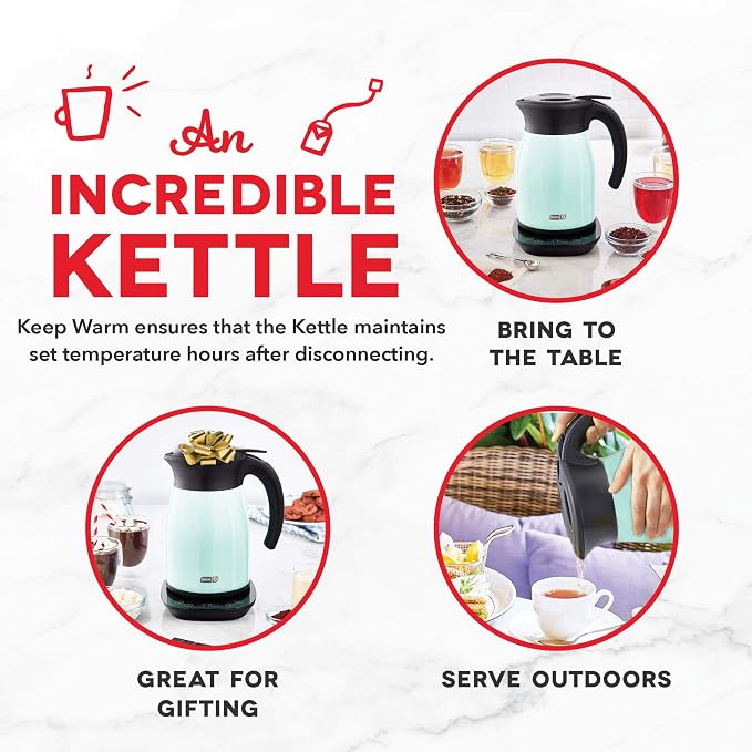 Dash Insulated Electric Kettle, 1.7L Stainless Steel Tea Kettle with Temperature Control, Keep Warm, Digital Display, Cool-Touch Exterior, Hot Water for Tea & Coffee, 1500W
