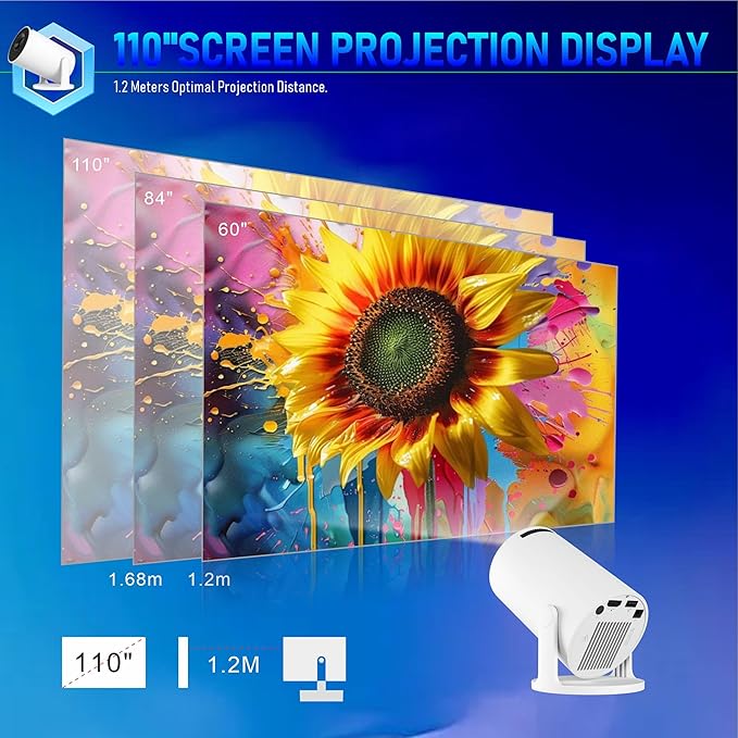 Mini Projector Portable Projector, Smart Projector Auto Horizontal Correction, Native 1080P Brightness 200 ANSI, Outdoor Movie Projector Compatible with Phone, Wi-Fi 6 BT5.2 Android 11