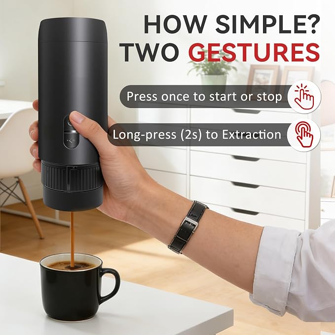 Portable Electric Espresso Machine, Coffee Espresso Maker for Travel with USB-C, Battery Powered 1800mAh, for Ground Coffee & NS Capsule, for Office,Gifts for Men, RV, Hiking