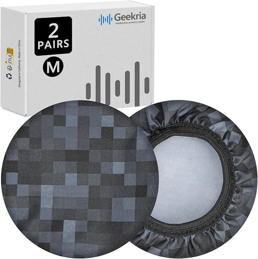 Geekria 2 Pairs Flex Fabric Headphones Ear Covers - Product Safety Certified - Washable & Stretchable Earcup Protectors for Over-Ear Headsets, Sweat Pads for Gym, Gaming (Size M/MC Stone)