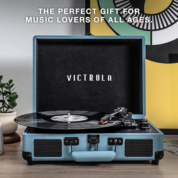 Victrola Journey Bluetooth Portable Suitcase Record Player – with Built-in Speakers, 3 Speed Vinyl Record Player, RCA Out, Headphone Jack (Green Olive)