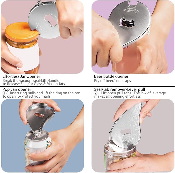 Uinxan Jar Opener for Weak Hand & Seniors with Arthritis,Bottle and Can Opener,Ring Pull Tab Cans,Open Any Lids