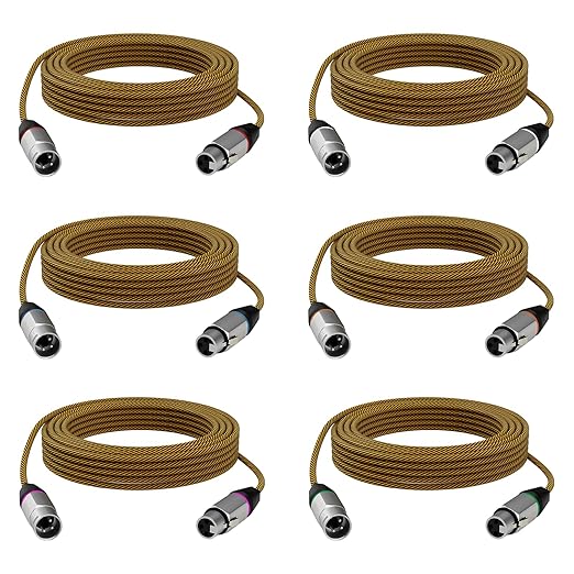 25ft XLR Cables 6 Pack, Balanced Microphone Cable Male to Female, Durable 3-Pin Cord for Recording Stage and Podcast DJ