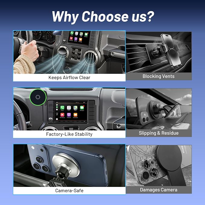 Car Phone Holder for Jeep Wrangler (2011-2016 2017),Magsafe Car Mount Charger,Magnetic Phone Holder,15W Wireless Charging,Dashboard Phone Holder,360° & Hands Free,2015 Wrangler Interior Accessories